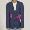 Blue tailored blazer silver rings