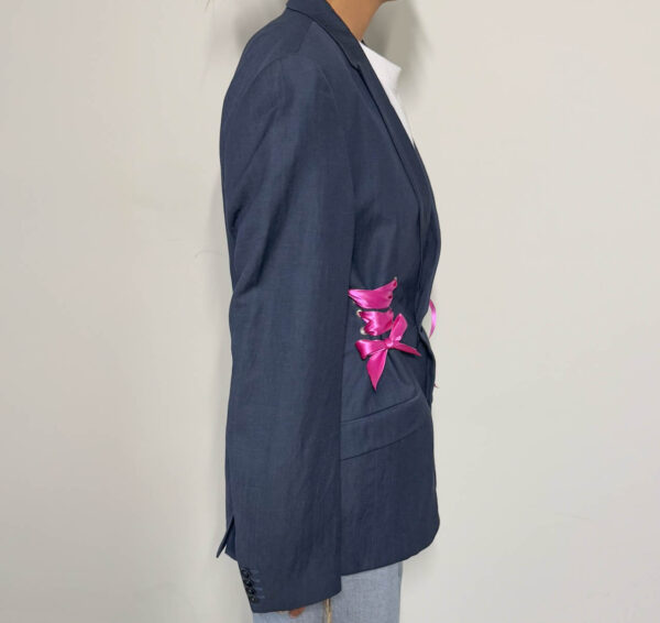 Blue tailored blazer silver rings