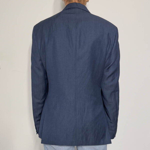 Blue tailored blazer silver rings